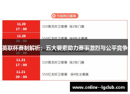 英联杯赛制解析：五大要素助力赛事激烈与公平竞争